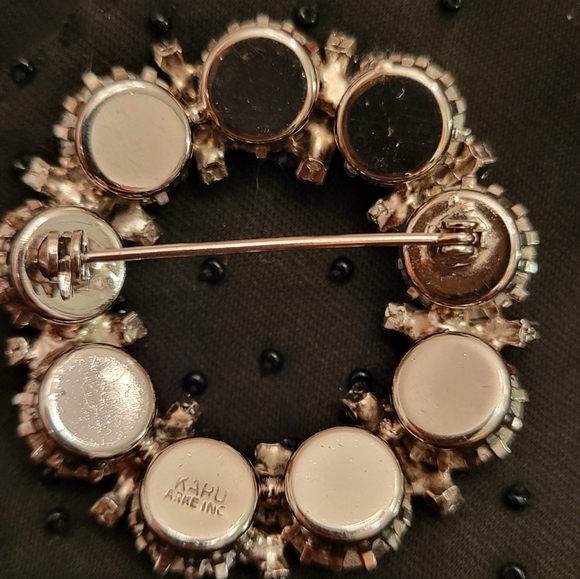 Karu Arke Aurora Borealis Brooch, Clear AB Black Diamond Rhinestones, 1950s - Picture 2 of 7